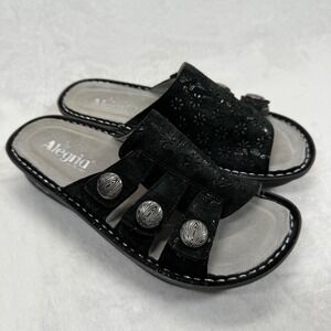 Alegria Leather Julee Vinely Sandals Black Slides Black Floral Size‎ 36 US 6